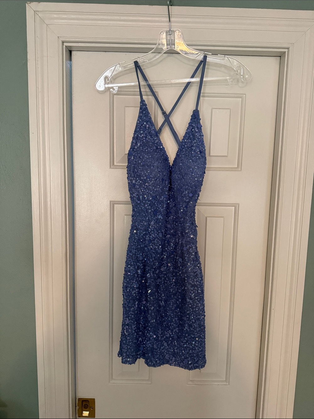 Periwinkle Blue Sequin Spaghetti-Strap Dress